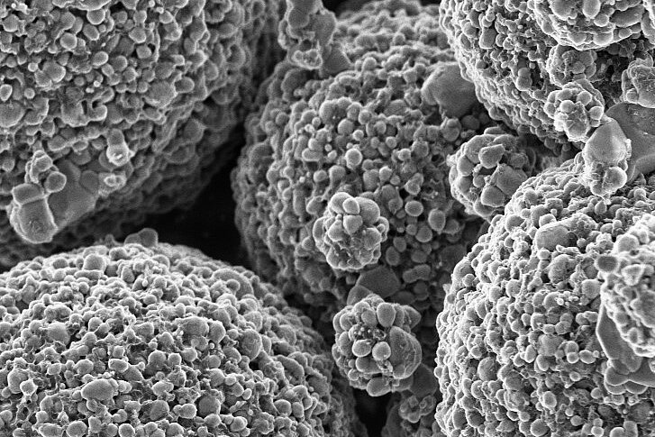 Aufnahme REM (Rasterelektronenmikroskop) Natrium-Manganoxid IBUvolt® NMO Kathodenmaterial